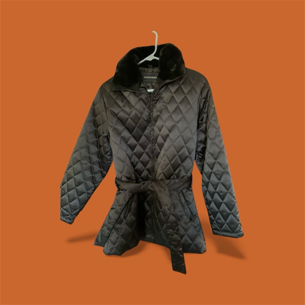Dockers Women's Black Belted Puffer Coat